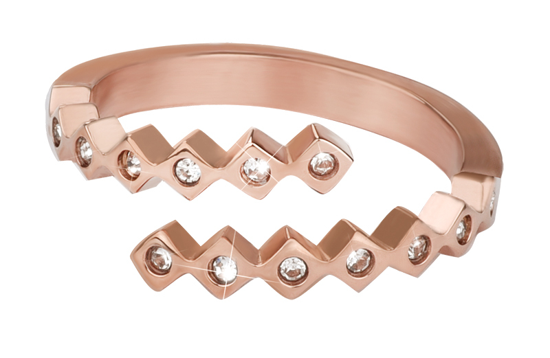 Troli Designový růžově zlacený prsten se zirkony 58 mm