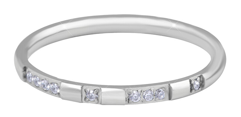 Troli Něžný minimalistický prsten z oceli se zirkony Silver 50 mm