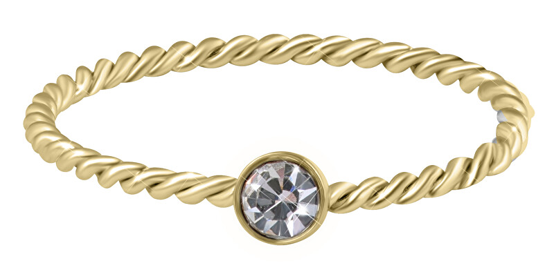 Troli Pozlacený kroucený prsten z oceli s čirým zirkonem Gold 62 mm