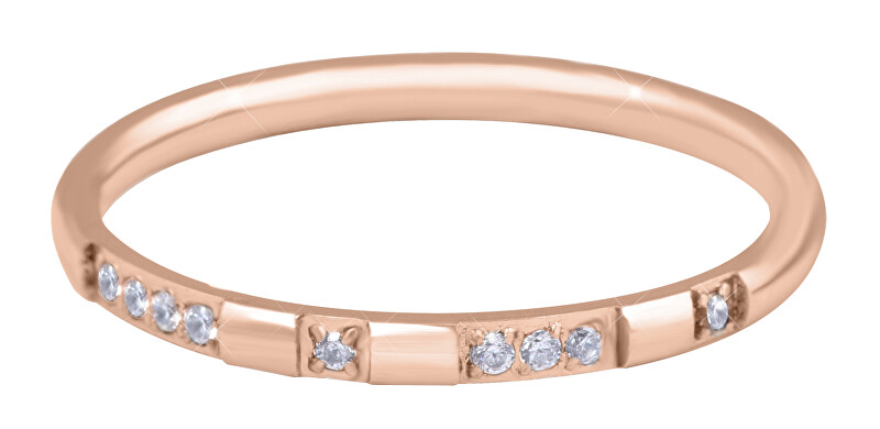 Troli Pozlacený minimalistický prsten z oceli se zirkony Rose Gold 62 mm