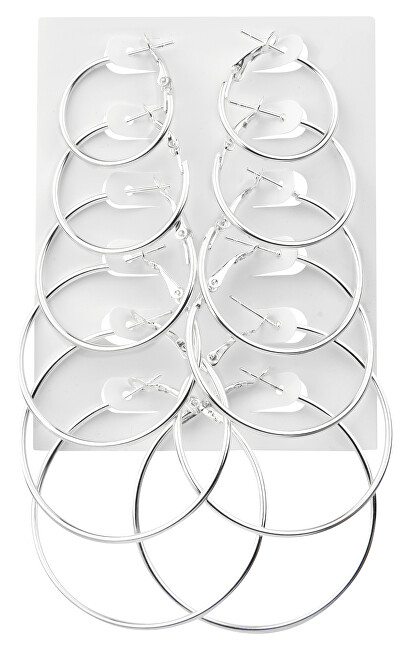 Troli Sada moderních kruhových náušnic Silver (6 párů)
