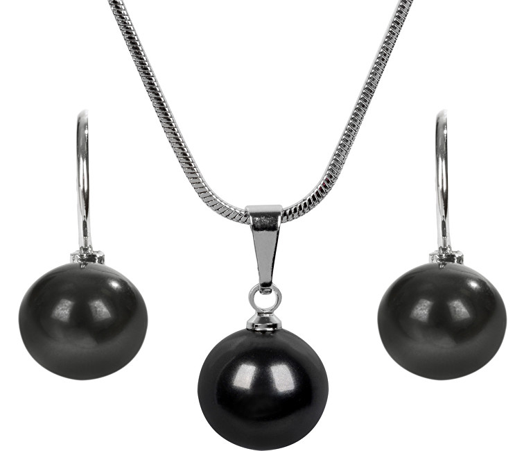 Levien Moderní sada náhrdelníku a náušnic Pearl Black SET-041