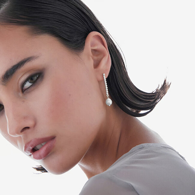 Victoria Cruz Luxusní visací náušnice s krystaly a barokní perlou Purpose A4666-07HT