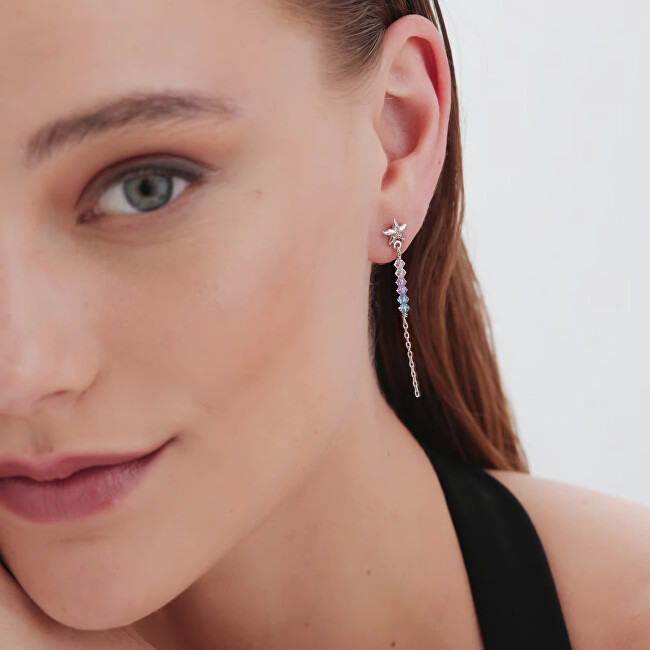 Victoria Cruz Dlouhé stříbrné náušnice Hvězdice s krystaly Bliss A4849-MHT