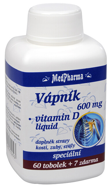 Vápník 600 mg + vitamín D liquid 60 tob. + 7 tob. ZDARMA