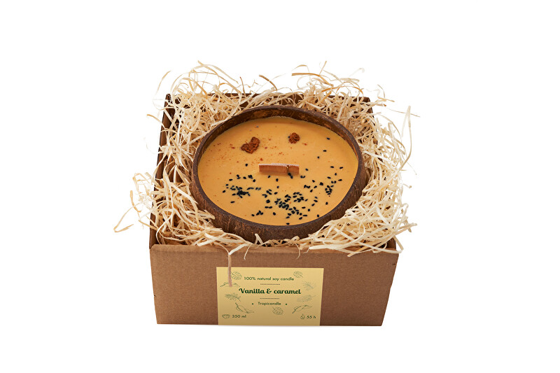 Svíčka v kokosu - vůně Vanilla, caramel