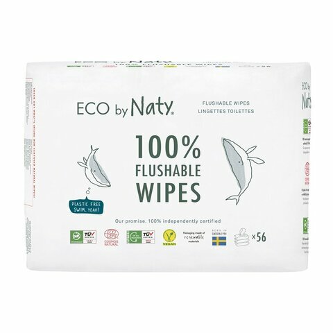 Eco by Naty Vlhčené ubrousky splachovatelné bez vůně ECO - výhodné balení 3 x 56 ks