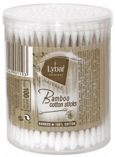 Lybar Original Natural Bamboo vatové tyčinky v kulaté krabičce 100 ks