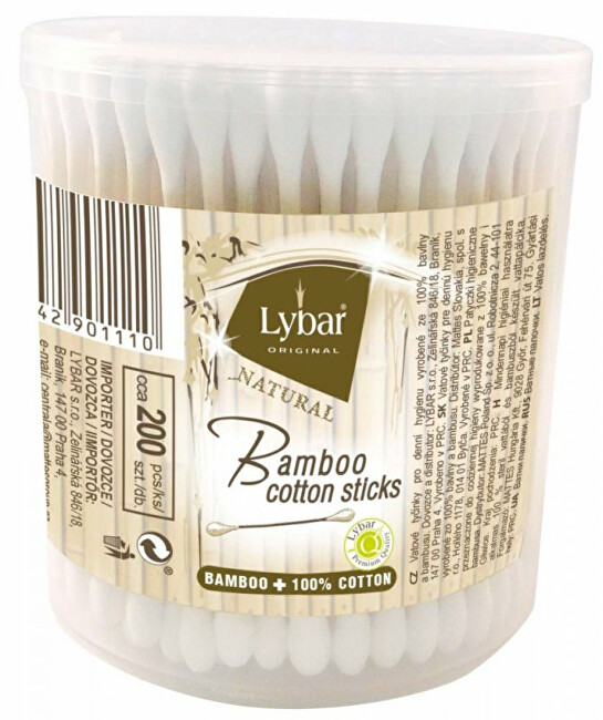 Lybar Original Natural Bamboo vatové tyčinky v kulaté krabičce 200 ks