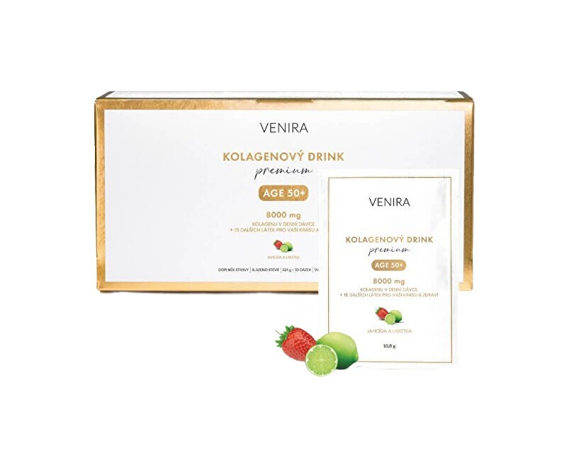 Kolagenový drink pro vlasy, nehty a pleť 50+ - jahoda a limetka, 30 x 10,8 g