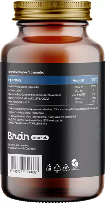 BrainMax Vegan Vitamin D3 & K2 100 kapslí