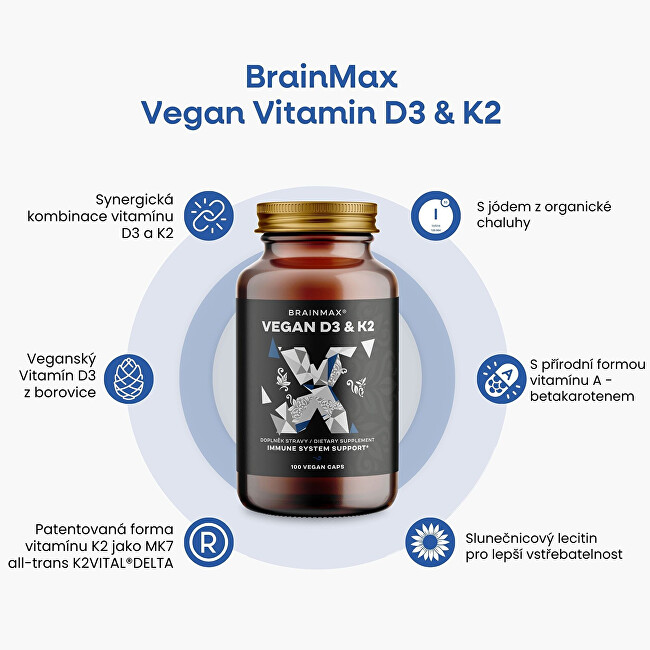 BrainMax Vegan Vitamin D3 & K2 100 kapslí