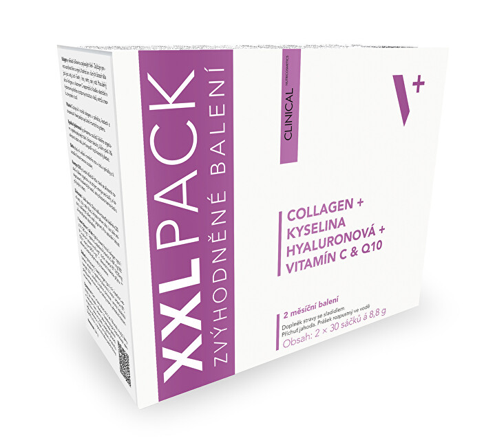 Clinical Collagen 5000 mg + kyselina hyaluronová + vitamín C & Q10 XXL pack - Jahoda 60 sáčků <p>Hydrolyzovaný kolagen typu I-III, jahodová koncentrovaná šťáva, kyselina citronová, kyselina L-askorbová (vitamín C), aroma kašubské jahody, pomerančové aroma
