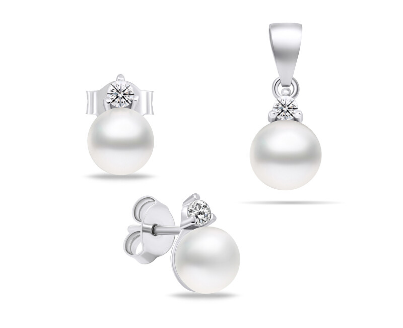 Elegantní stříbrný set šperků s perlami SET227W (náušnice, přívěsek)