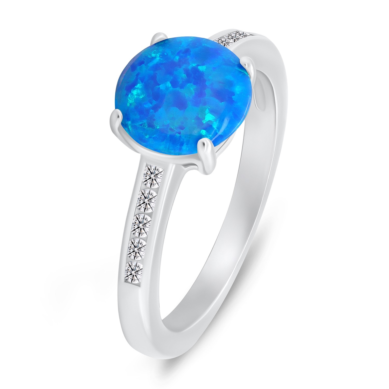 Půvabný stříbrný prsten s opálem a zirkony RI107WB (50 mm)