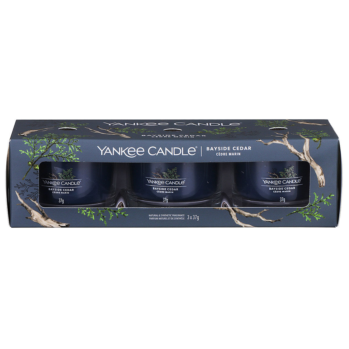 Sada votivních svíček ve skle Bayside Cedar 3 x 37 g