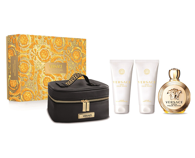 Eros Pour Femme - EDP 100 ml + sprchový gel 100 ml + tělové mléko 100 ml + kosmetická taštička