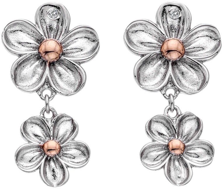 Sterling Silver Forget Me Not Flower Charm in Diamond Frame, Forget Me