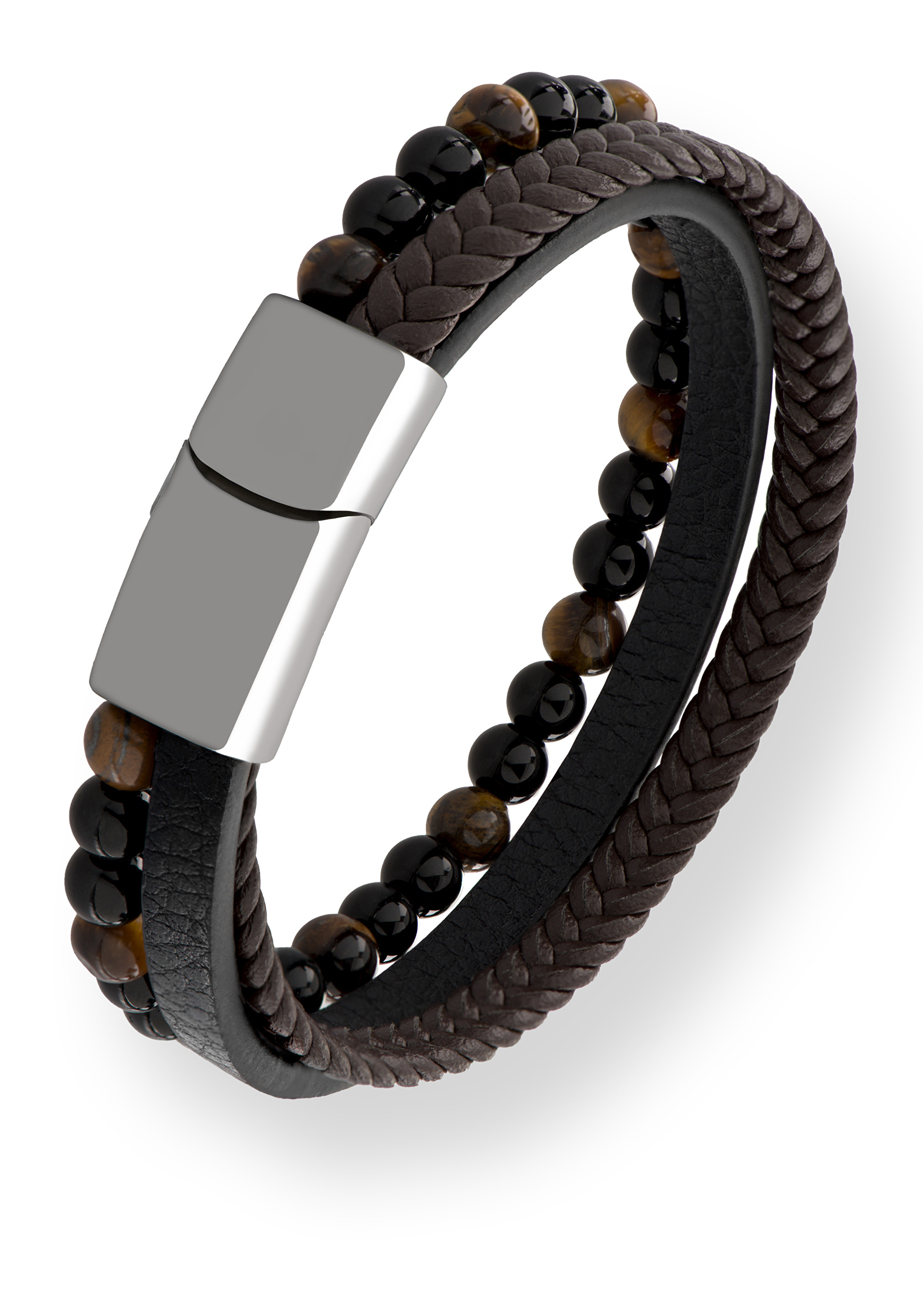 Designový kožený náramek s korálky Leather