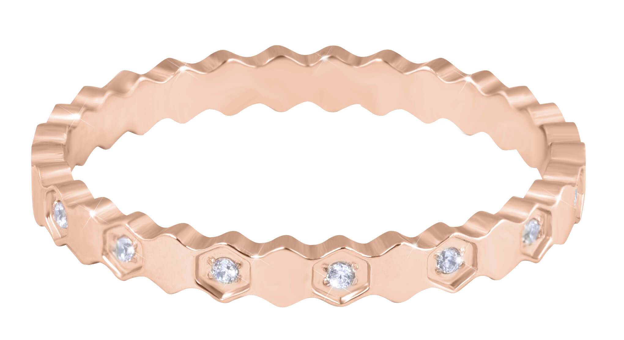 Designový pozlacený prsten z oceli s čirými zirkony Rose Gold
