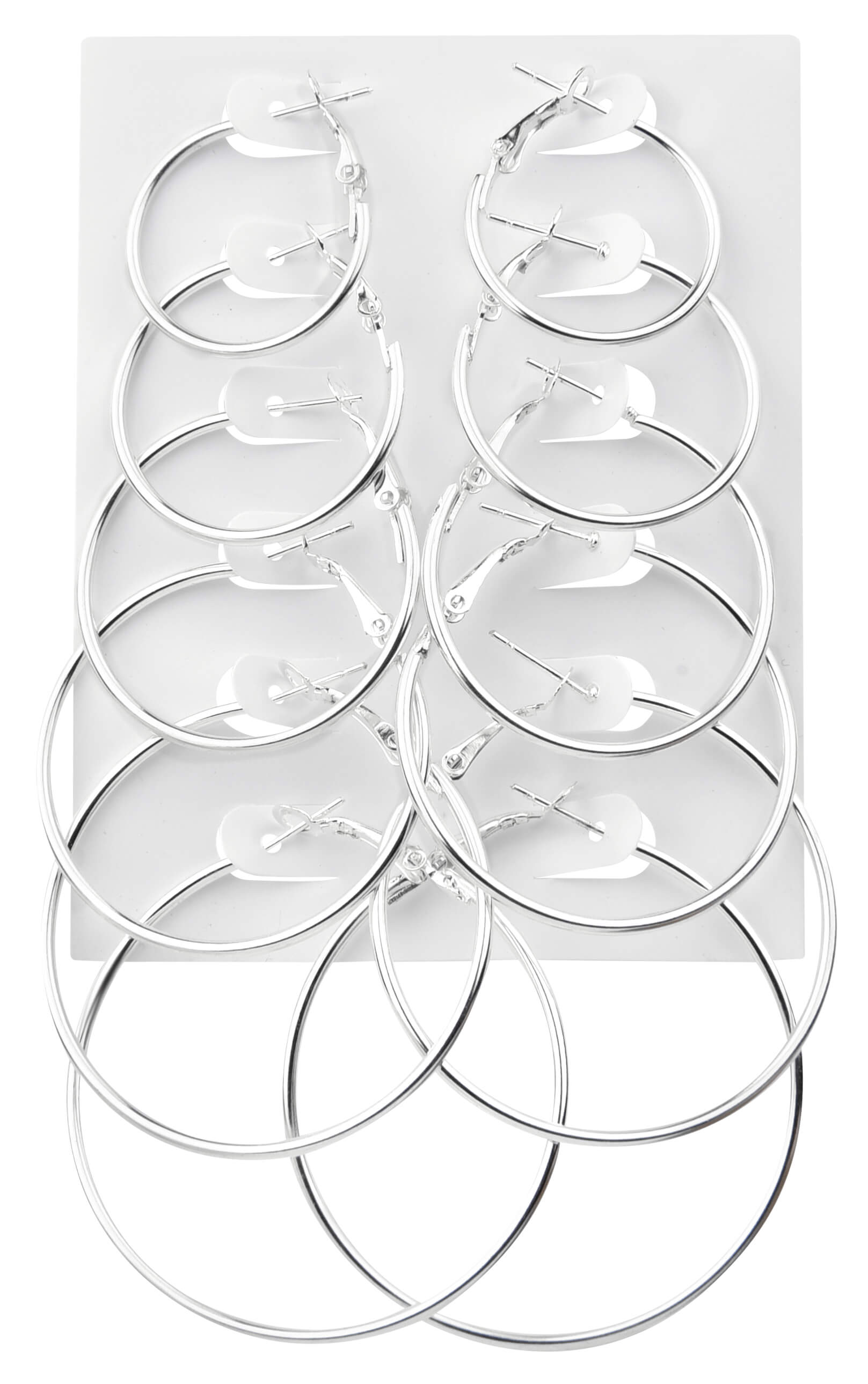 Sada moderních kruhových náušnic Silver (6 párů)
