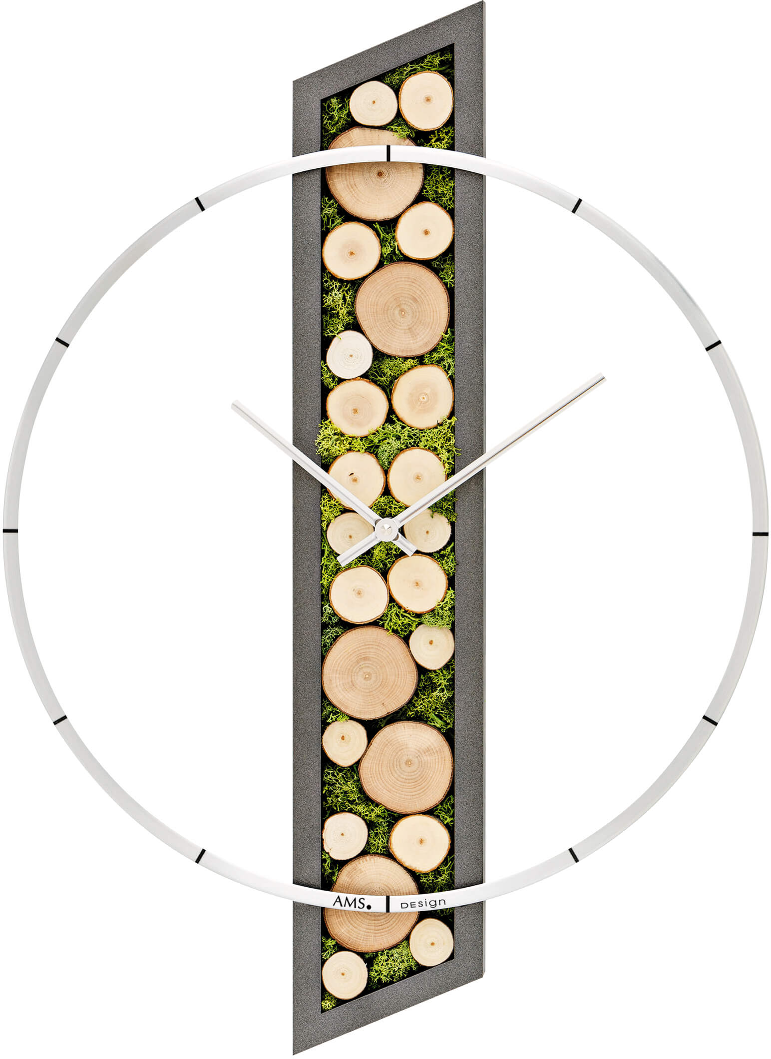 AMS Design Nástěnné hodiny s dřevem a přírodním mechem 9607
