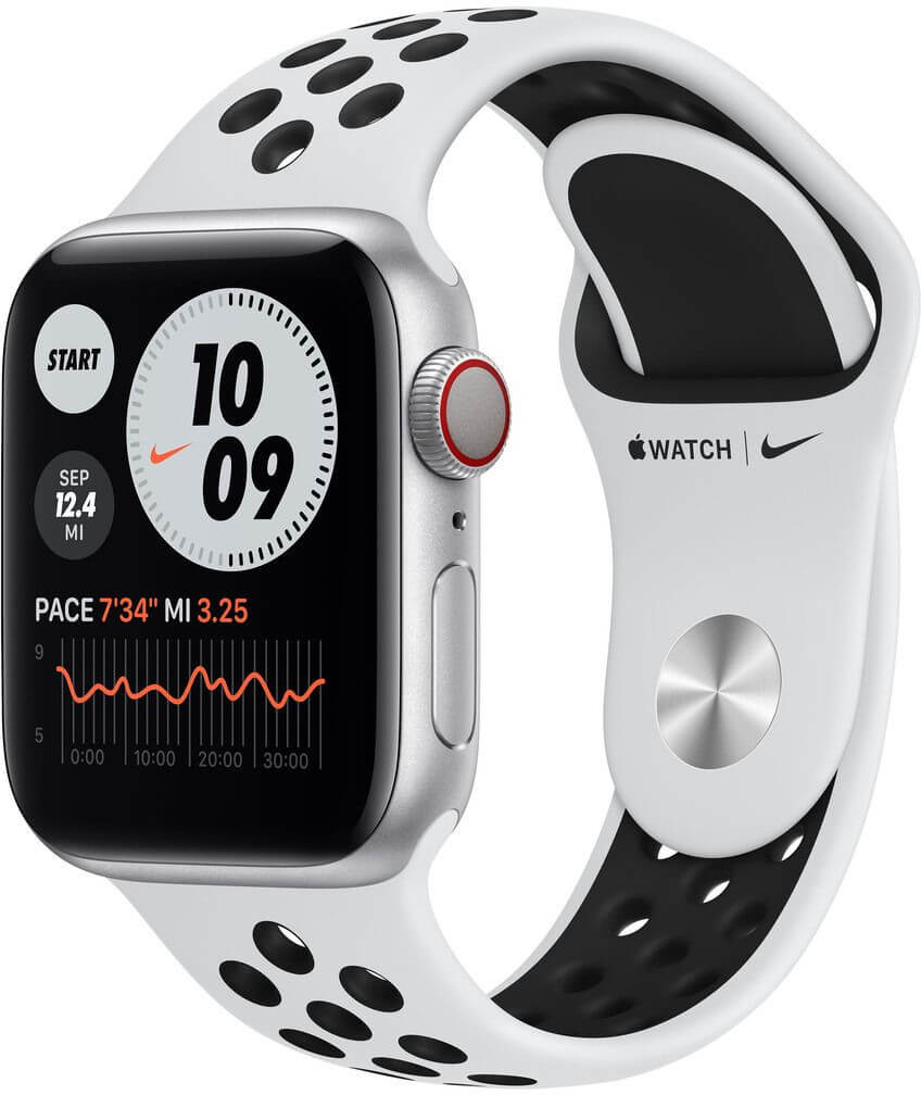 Apple Apple Watch Nike Series 6 GPS + Cellular, 44mm Silver Aluminium Case with Pure Platinum/Black Nike Sport Band - Regular