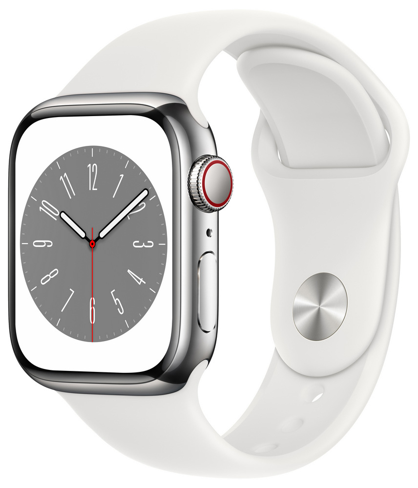 Apple Apple Watch Series 8 GPS + Cellular 41mm Silver Steel, White Sport