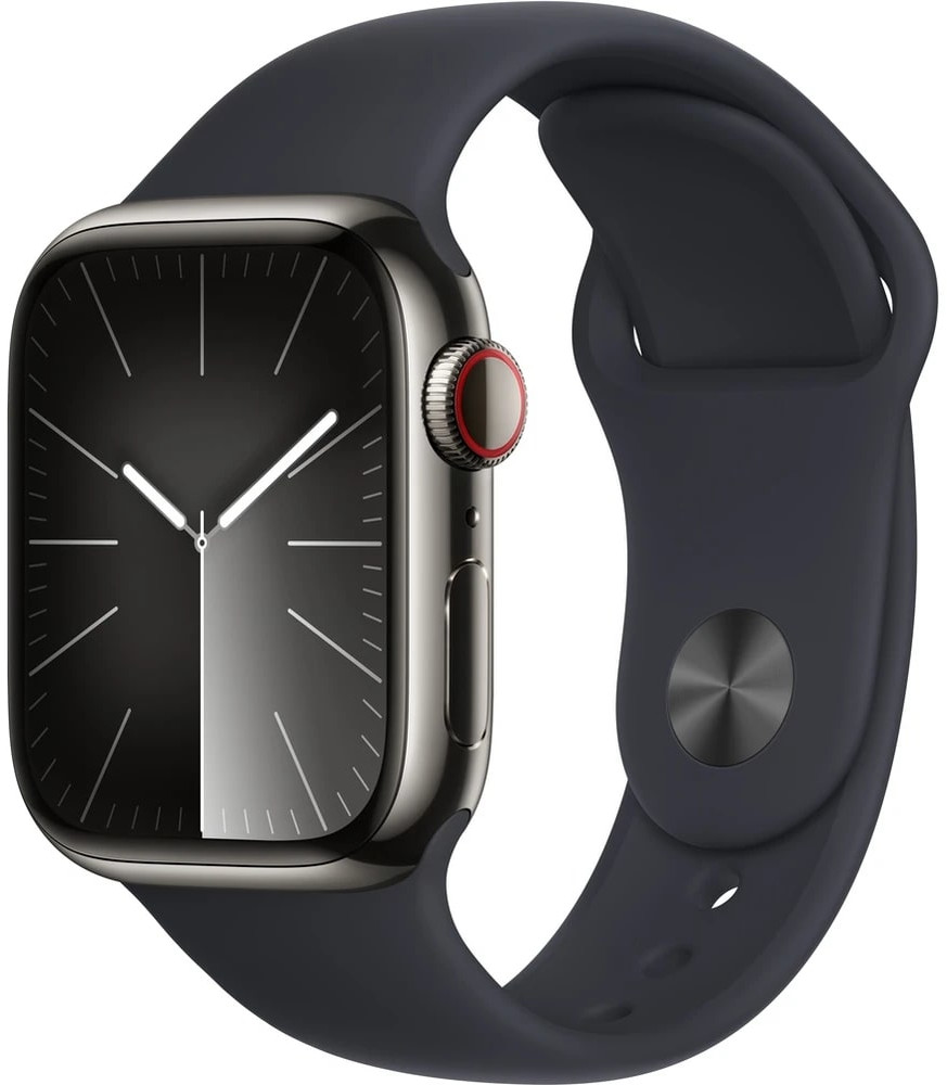 Apple Apple Watch Series 9 Cellular 41mm Grafitová ocel s temně inkoustovým sportovním řemínkem - M/L