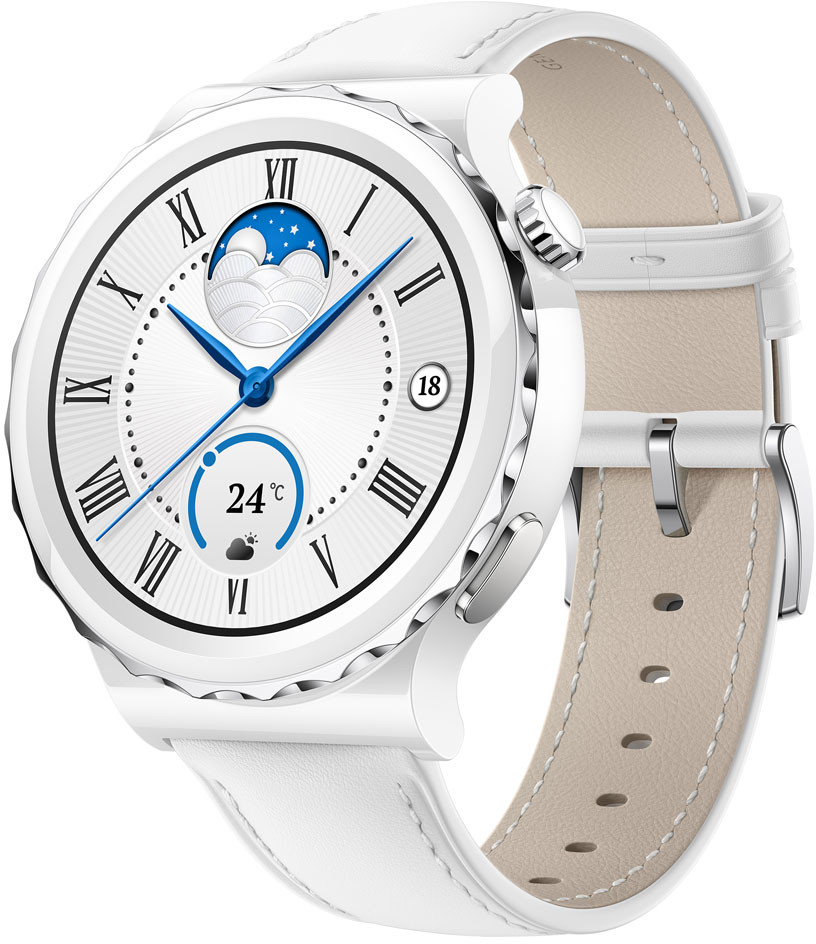 Huawei Huawei Watch GT 3 Pro 43mm s keramickým tělem a bílým koženým řemínkem