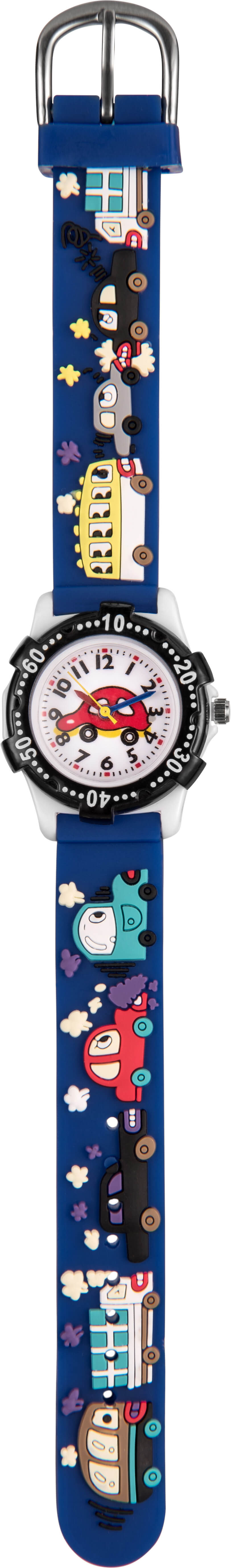 WeTime Dětské hodinky s motivem aut - modré s černým pouzdrem + 2 měsíce na vrácení zboží