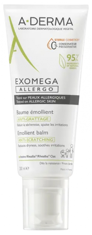A-DERMA Emolienční balzám pro alergickou a atopickou pokožku Exomega Allergo (Emollient Balm) 200 ml