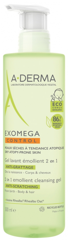 A-DERMA Zvláčňující mycí gel 2 v 1 pro suchou pokožku se sklonem k atopickému ekzému Exomega Control (Emollient Cleansing Gel) 500 ml