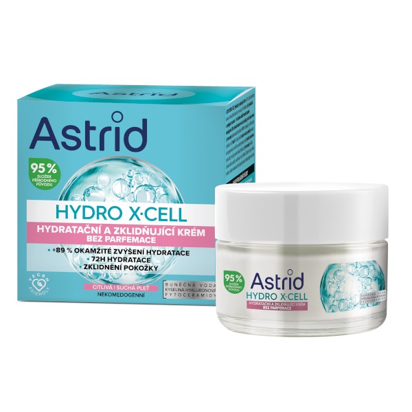 Levně Astrid Hydratační a zklidňující krém pro citlivou pleť bez parfemace Hydro X-Cell 50 ml