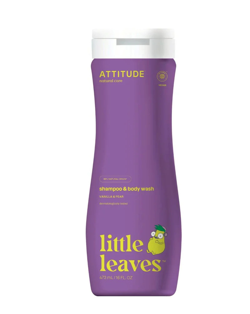 Attitude Detské telové mydlo a šampón Little Leaves Vanilka a hruška 473 ml