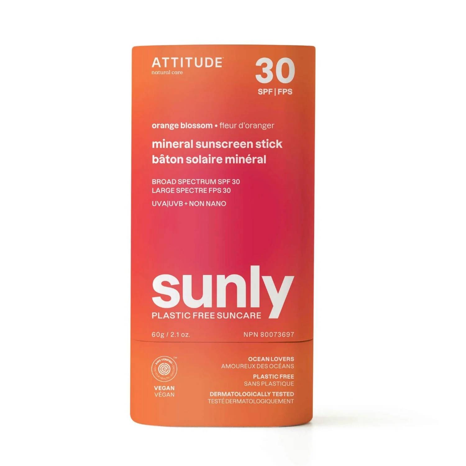 Attitude Baton mineral de protecție pentru corp Flori de Portocal SPF 30 Sunly (Mineral Sunscreen Stick) 60 g