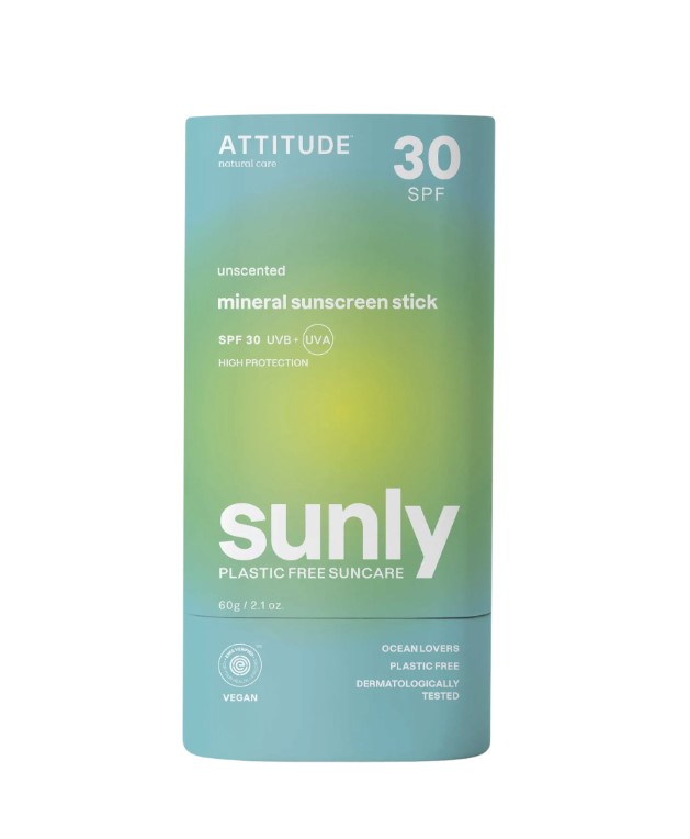 Attitude Minerální ochranná tyčinka na tělo bez parfemace SPF 30 Sunly (Mineral Sunscreen Stick) 60 g