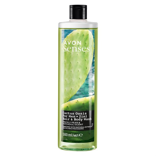 Avon Sprchový gel na tělo a vlasy pro muže s vůní opuncie a pačuli Senses 500 ml