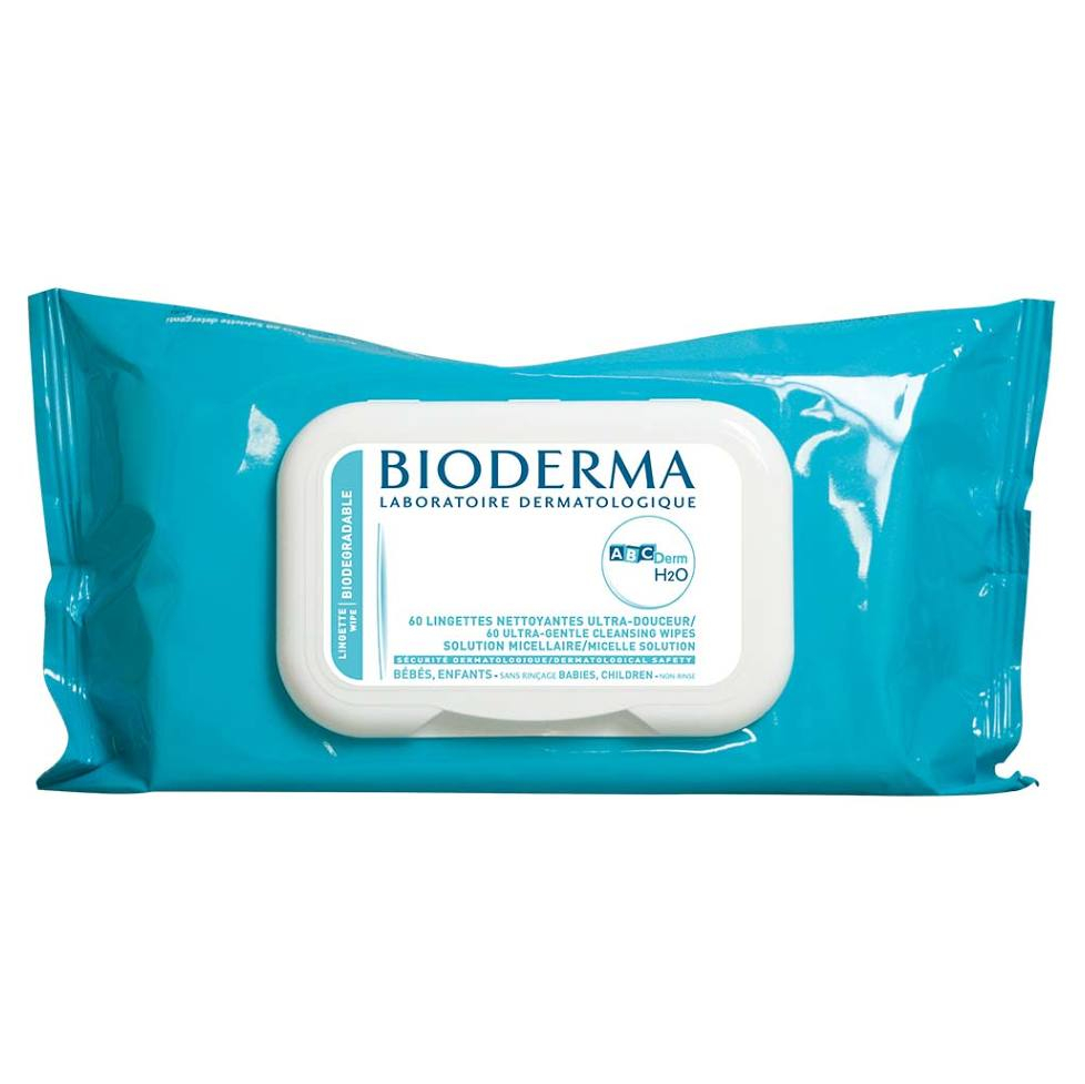 Bioderma Dětské vlhčené ubrousky s micelární vodou ABCDerm H2O (Ultra-Gentle Cleansing Wipes) 60 ks