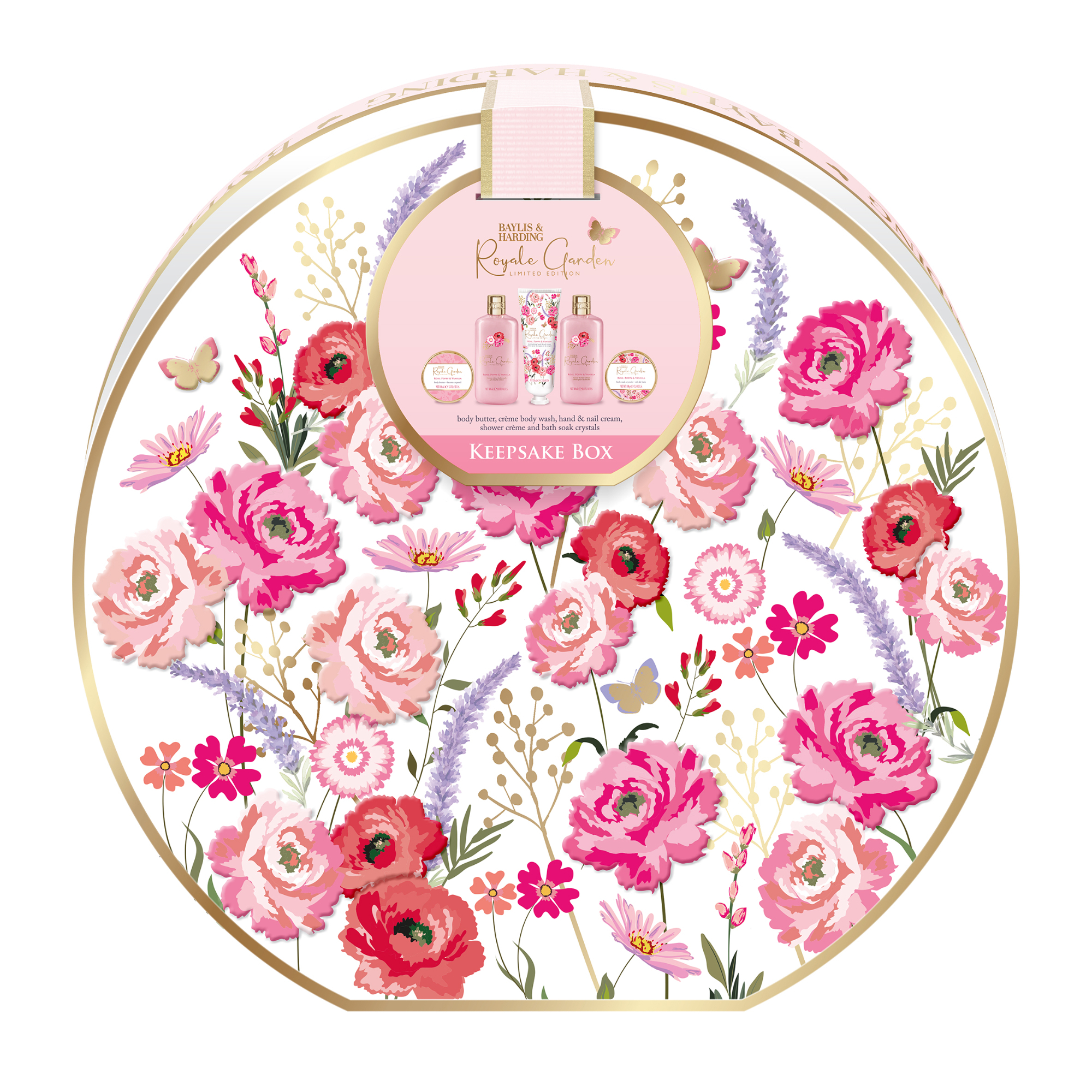 Baylis & Harding Set de îngrijire corporală în cutie florală Royale Garden 5 buc.