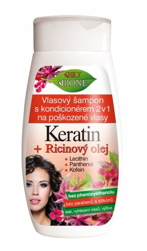 Zobrazit detail výrobku Bione Cosmetics Šampon s kondicionérem 2 v 1 na poškozené vlasy Keratin + Ricinový olej 260 ml
