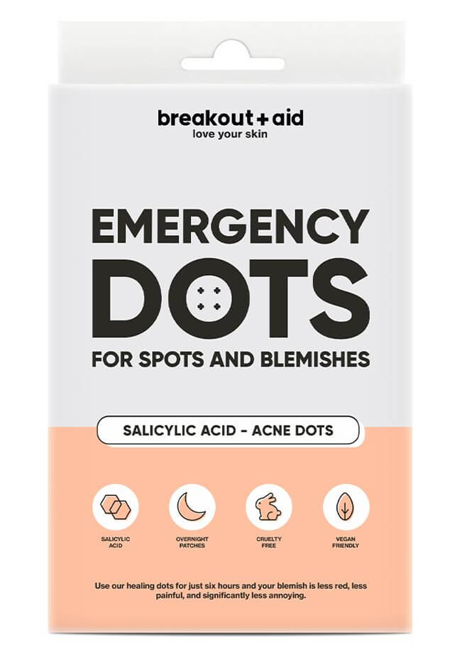Breakout+aid Náplasti na akné s kyselinou salicylovou Emergency Dots 48 ks
