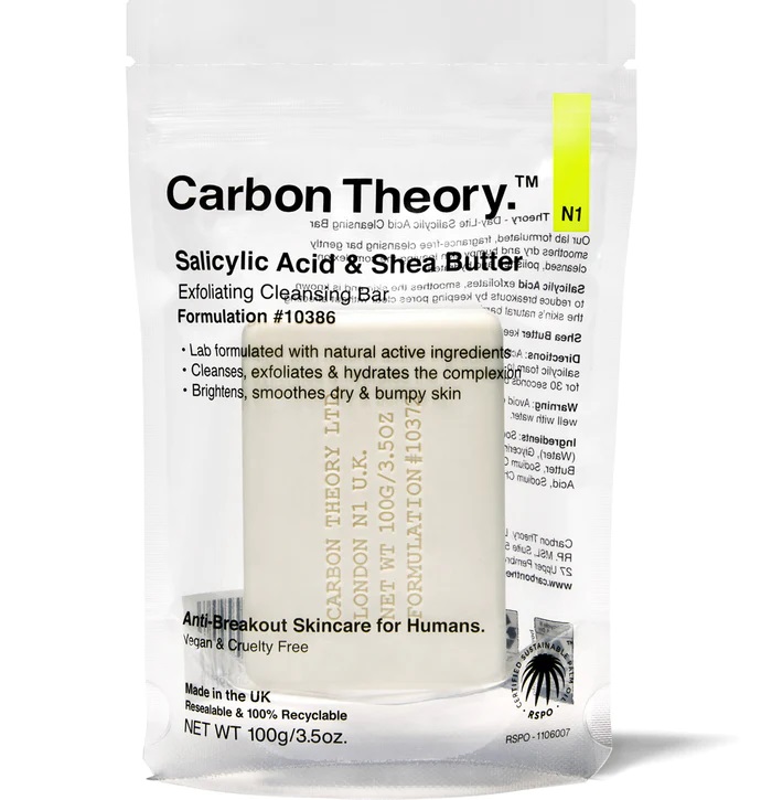 Levně Carbon Theory Čisticí pleťové mýdlo Salicylic Acid & Shea Butter (Exfoliating Cleansing Bar) 100 g