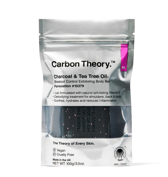 Levně Carbon Theory Exfoliační tělové mýdlo Charcoal & Tea Tree Oil Breakout Control (Exfoliating Body Bar) 100 g
