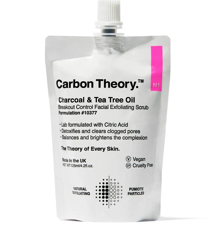 Levně Carbon Theory Pleťový peeling Charcoal & Tea Tree Oil Breakout Control (Facial Exfoliating Scrub) 125 ml