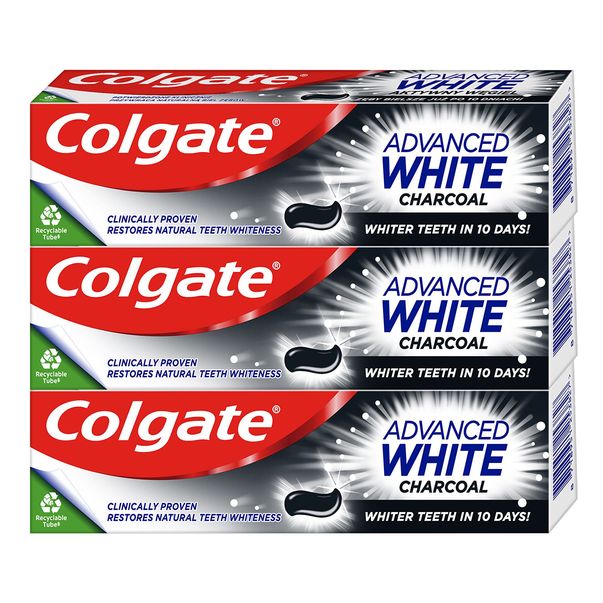 Colgate Advanced White bieliaca zubná pasta s aktívnym uhlím 3x75 ml