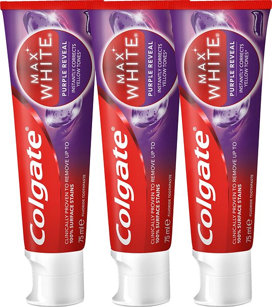 Colgate Max White Purple Reveal osviežujúca zubná pasta 3x75 ml