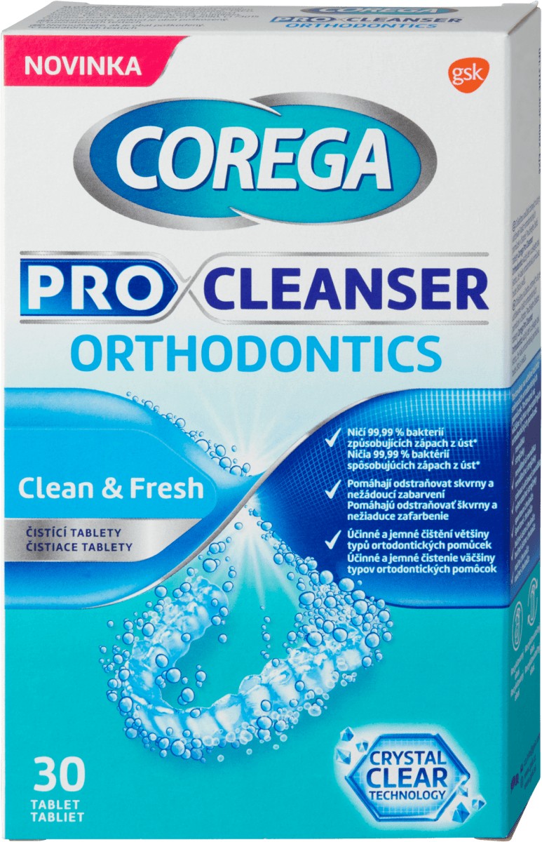 Corega Čisticí tablety na zubní náhrady Pro Cleanser Orthodontics 30 ks