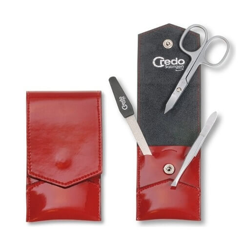 Credo Solingen Luxusní 3 dílná manikúra v červeném pouzdře se sametem Fire 3