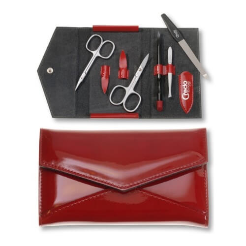 Credo Solingen Luxusní 5 dílná manikúra v červeném koženkovém pouzdře Fire 5